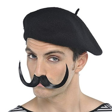 BLACK BERET FRENCH MEN FLAT  HAT WITH TASH FANCY DRESS PARTY COSTUME ONE SIZE